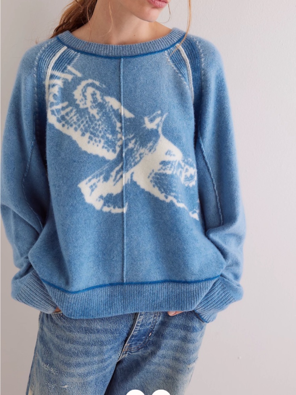 We The Free 'Throwback' Cashmere Long-Sleeve Jumper in Blue Bird (NWT)